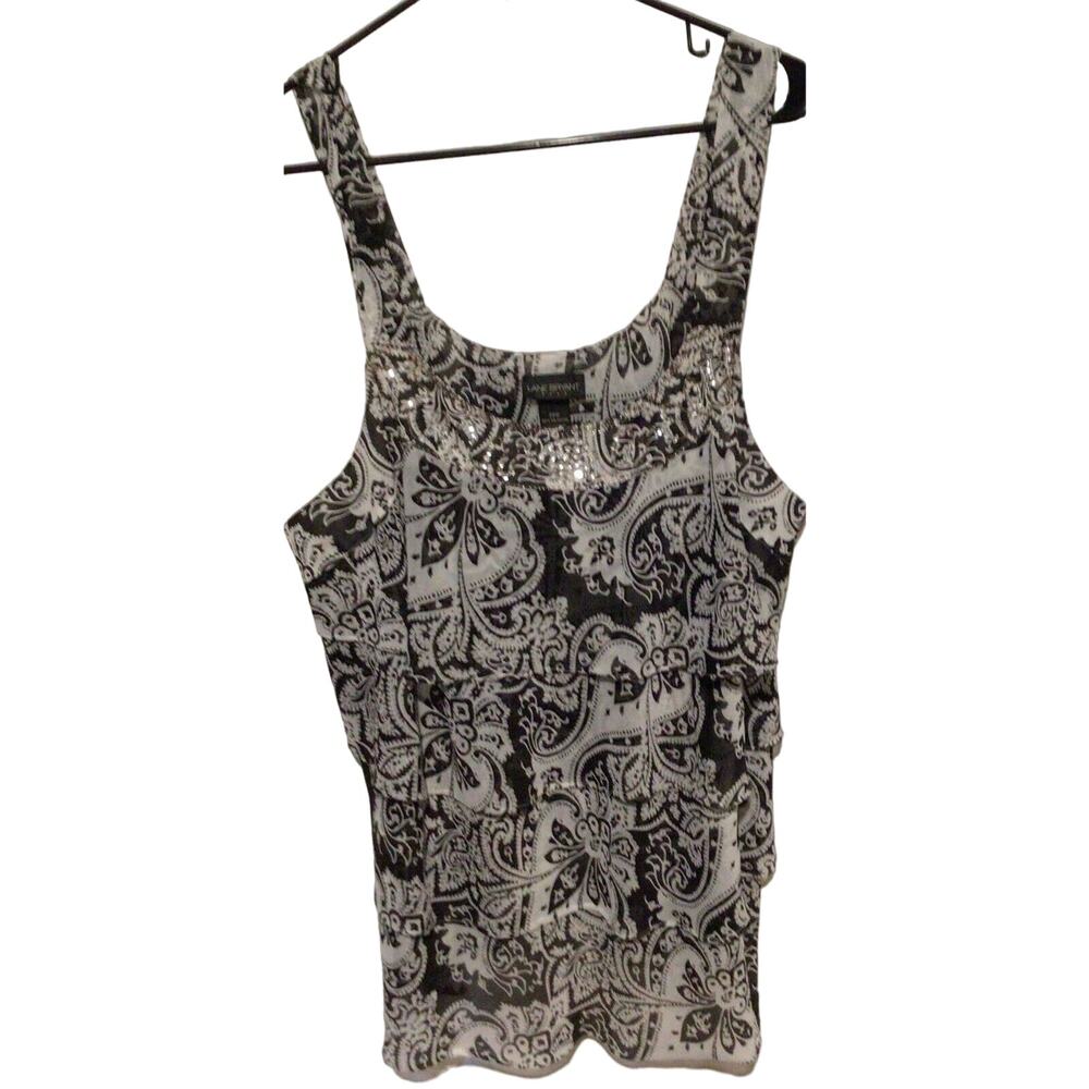 Lane Bryant Black White Beaded Paisley Tiered Tank Top Blouse Size 24W